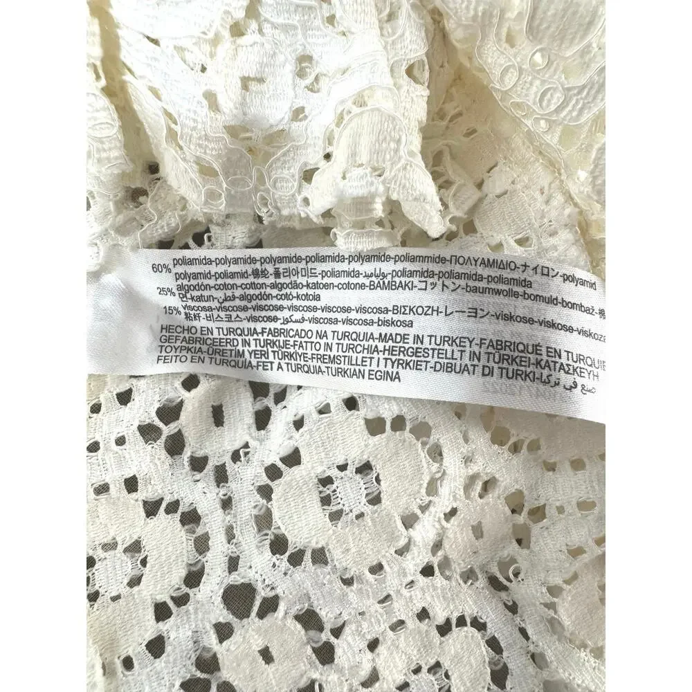 Zara Woman Collection Ivory Lace Blouse Ruffled Sleeves Size S